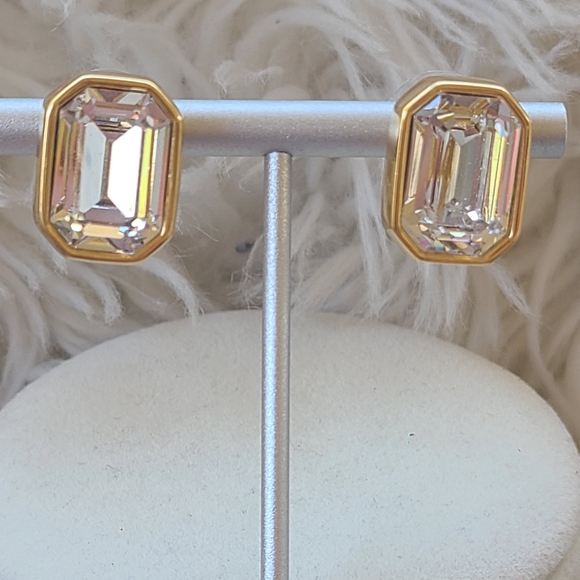 Swarovski Rhodium Plated Gold Toned Earrings- Great Condition - Picture 2 of 8